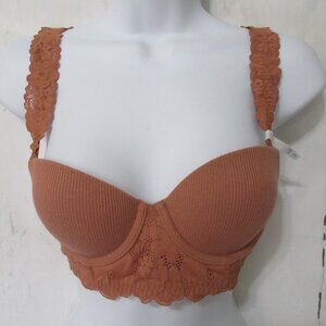New Aerie Demi Bra 32B Terra Cotta Ribbed Lace Longline Underwire